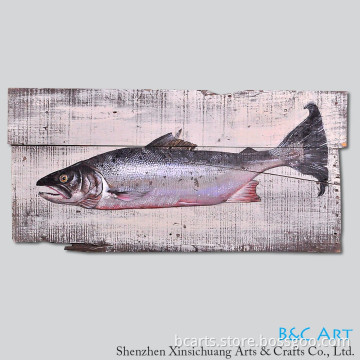 Handpainted oil painting still life fish painting on wood
